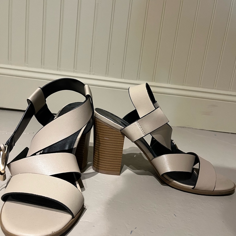 Christian Siriano Cream Strappy Block Heels